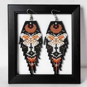 Luna Moth with Bronze Crescent Moon Beaded Dangle Earrings. New.